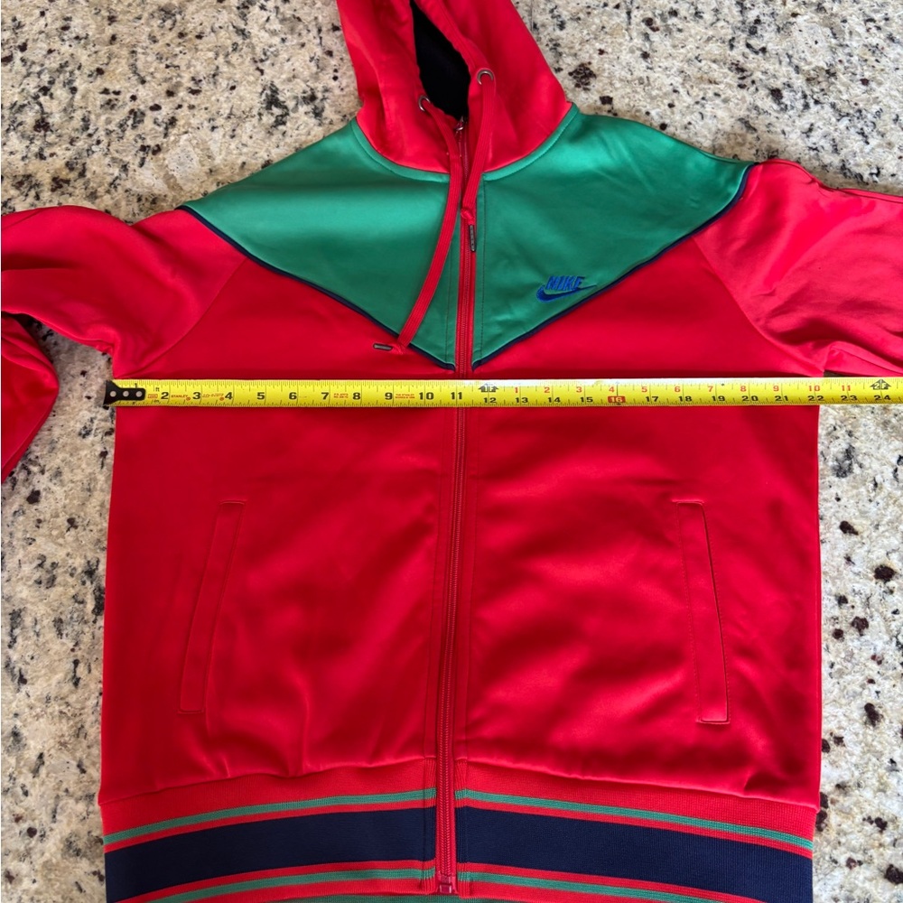 Retro Red and Green Zip-Up Hoodie Pants Track Suit - Picture 9 of 14